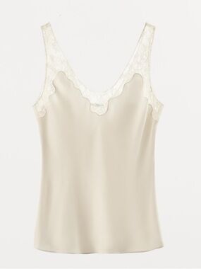 Zara NWOT Lace-Trim Satin Camisole in ecru